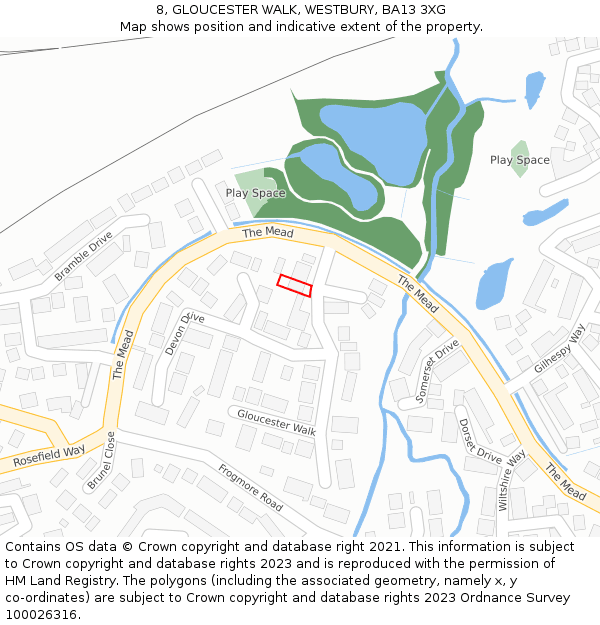 8, GLOUCESTER WALK, WESTBURY, BA13 3XG: Location map and indicative extent of plot