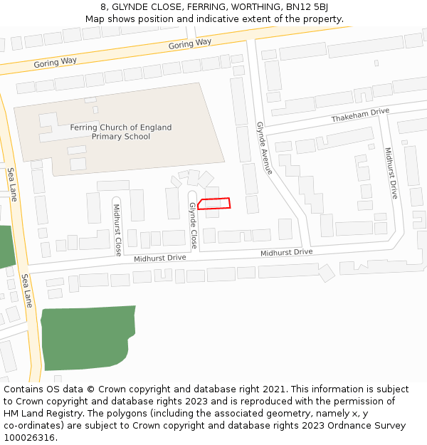 8, GLYNDE CLOSE, FERRING, WORTHING, BN12 5BJ: Location map and indicative extent of plot