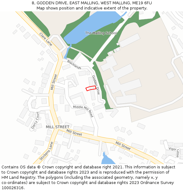 8, GODDEN DRIVE, EAST MALLING, WEST MALLING, ME19 6FU: Location map and indicative extent of plot