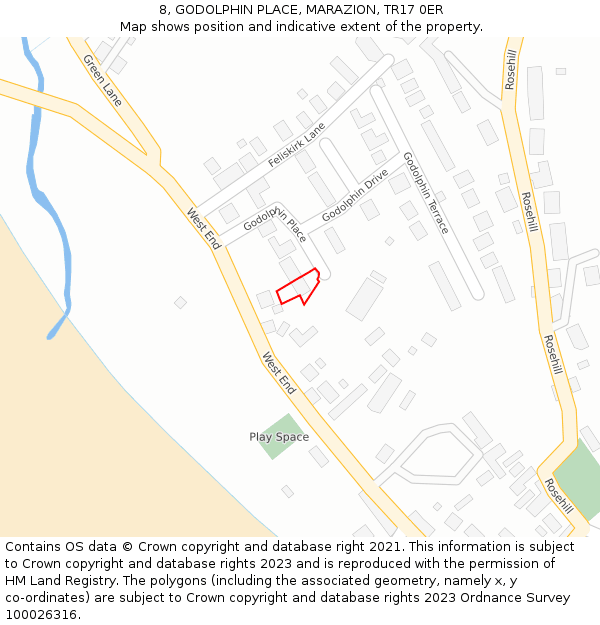 8, GODOLPHIN PLACE, MARAZION, TR17 0ER: Location map and indicative extent of plot