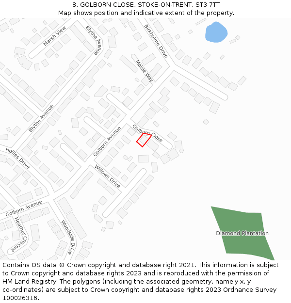 8, GOLBORN CLOSE, STOKE-ON-TRENT, ST3 7TT: Location map and indicative extent of plot