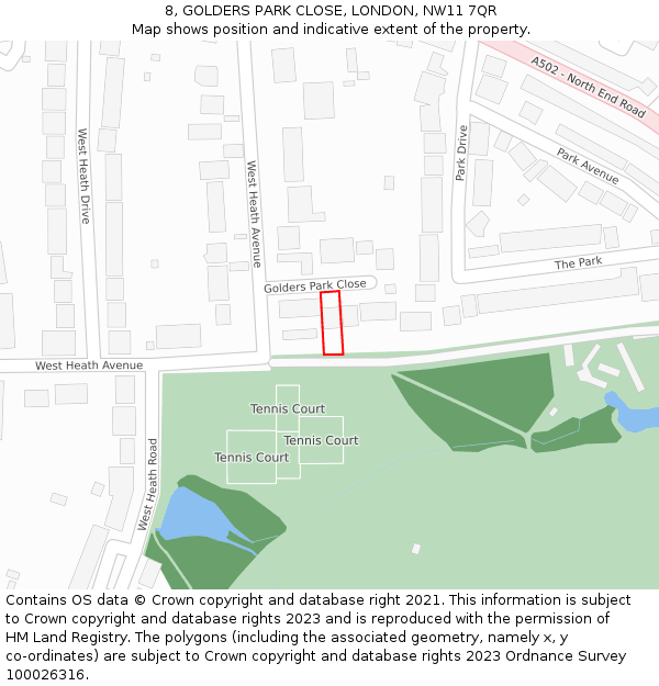 8, GOLDERS PARK CLOSE, LONDON, NW11 7QR: Location map and indicative extent of plot