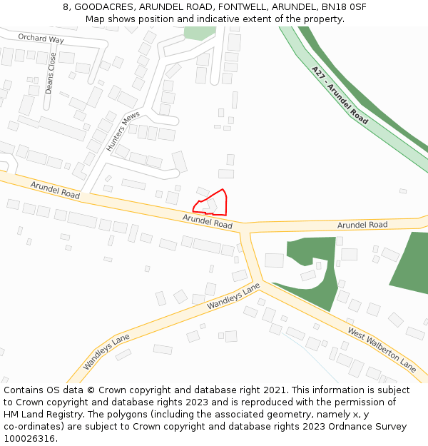 8, GOODACRES, ARUNDEL ROAD, FONTWELL, ARUNDEL, BN18 0SF: Location map and indicative extent of plot