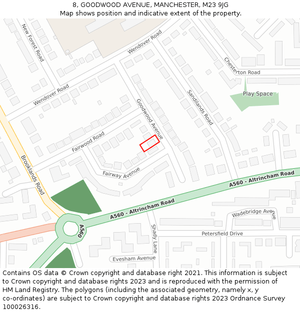 8, GOODWOOD AVENUE, MANCHESTER, M23 9JG: Location map and indicative extent of plot