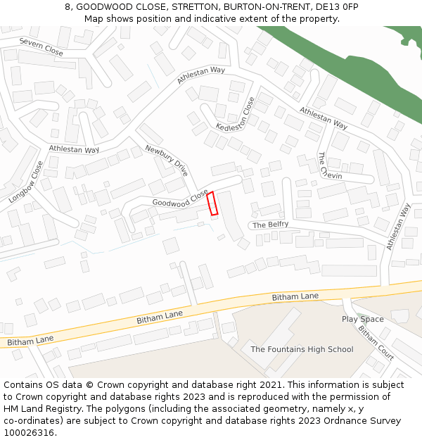 8, GOODWOOD CLOSE, STRETTON, BURTON-ON-TRENT, DE13 0FP: Location map and indicative extent of plot