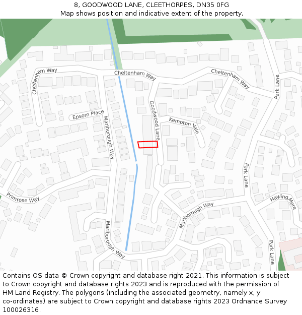 8, GOODWOOD LANE, CLEETHORPES, DN35 0FG: Location map and indicative extent of plot