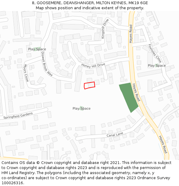 8, GOOSEMERE, DEANSHANGER, MILTON KEYNES, MK19 6GE: Location map and indicative extent of plot