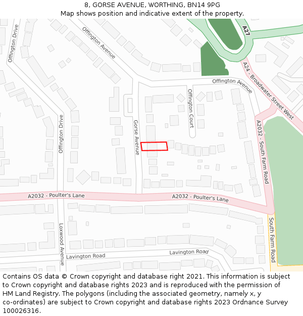 8, GORSE AVENUE, WORTHING, BN14 9PG: Location map and indicative extent of plot