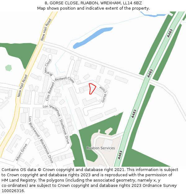 8, GORSE CLOSE, RUABON, WREXHAM, LL14 6BZ: Location map and indicative extent of plot