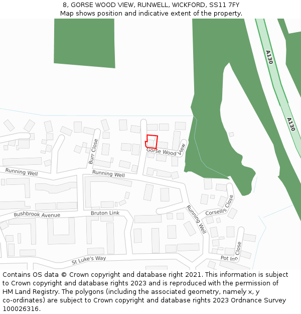 8, GORSE WOOD VIEW, RUNWELL, WICKFORD, SS11 7FY: Location map and indicative extent of plot