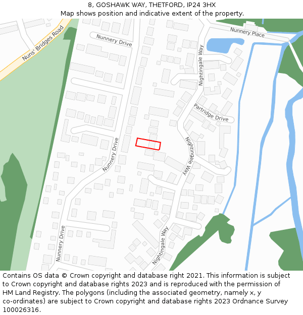 8, GOSHAWK WAY, THETFORD, IP24 3HX: Location map and indicative extent of plot