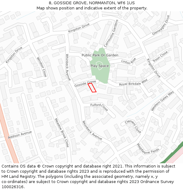 8, GOSSIDE GROVE, NORMANTON, WF6 1US: Location map and indicative extent of plot