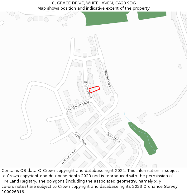 8, GRACE DRIVE, WHITEHAVEN, CA28 9DG: Location map and indicative extent of plot