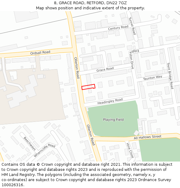 8, GRACE ROAD, RETFORD, DN22 7GZ: Location map and indicative extent of plot