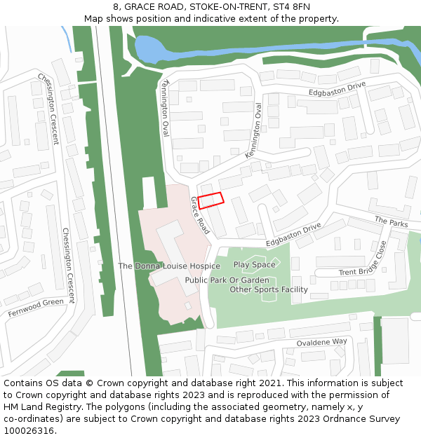 8, GRACE ROAD, STOKE-ON-TRENT, ST4 8FN: Location map and indicative extent of plot