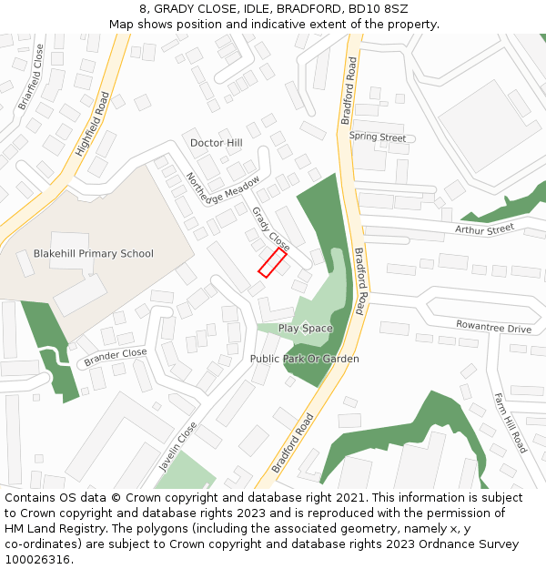 8, GRADY CLOSE, IDLE, BRADFORD, BD10 8SZ: Location map and indicative extent of plot
