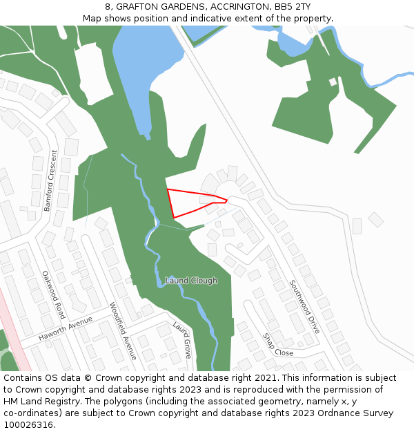 8, GRAFTON GARDENS, ACCRINGTON, BB5 2TY: Location map and indicative extent of plot