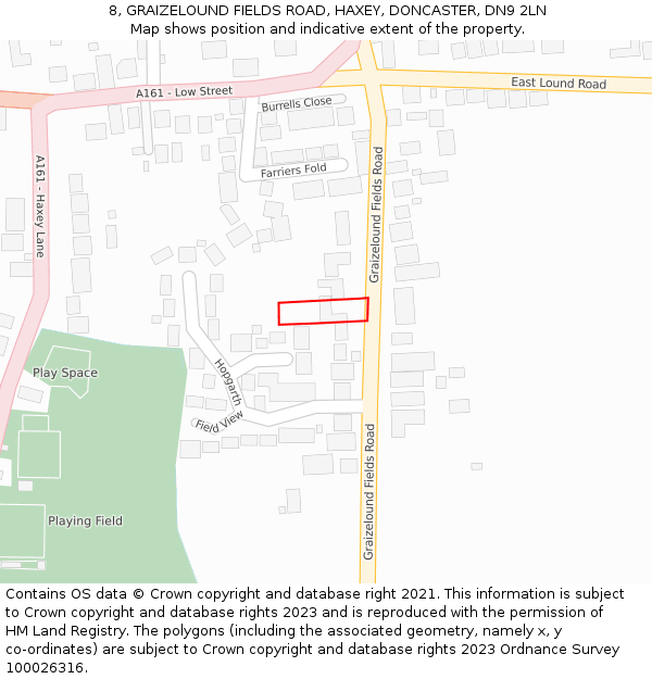 8, GRAIZELOUND FIELDS ROAD, HAXEY, DONCASTER, DN9 2LN: Location map and indicative extent of plot