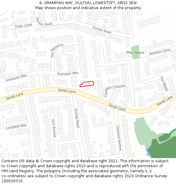 8, GRAMPIAN WAY, OULTON, LOWESTOFT, NR32 3EW: Location map and indicative extent of plot