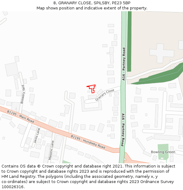 8, GRANARY CLOSE, SPILSBY, PE23 5BP: Location map and indicative extent of plot