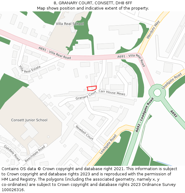 8, GRANARY COURT, CONSETT, DH8 6FF: Location map and indicative extent of plot