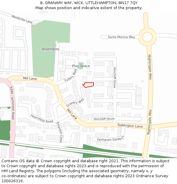 8, GRANARY WAY, WICK, LITTLEHAMPTON, BN17 7QY: Location map and indicative extent of plot