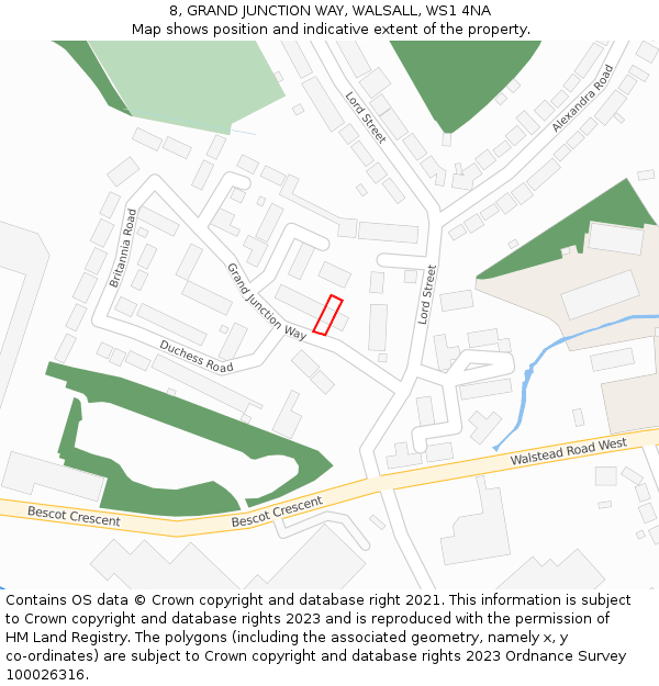 8, GRAND JUNCTION WAY, WALSALL, WS1 4NA: Location map and indicative extent of plot