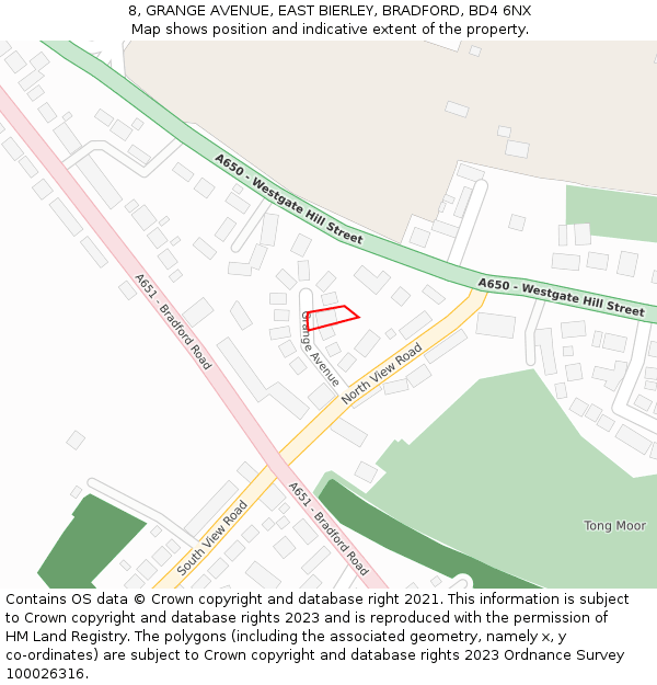 8, GRANGE AVENUE, EAST BIERLEY, BRADFORD, BD4 6NX: Location map and indicative extent of plot
