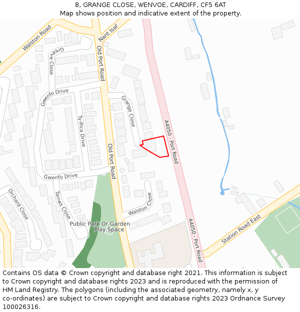 8, GRANGE CLOSE, WENVOE, CARDIFF, CF5 6AT: Location map and indicative extent of plot