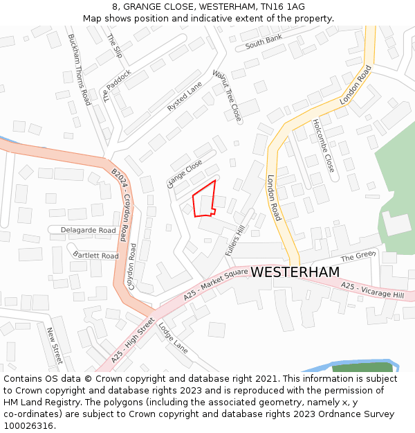 8, GRANGE CLOSE, WESTERHAM, TN16 1AG: Location map and indicative extent of plot