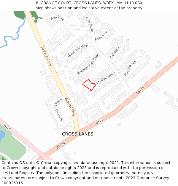 8, GRANGE COURT, CROSS LANES, WREXHAM, LL13 0SX: Location map and indicative extent of plot