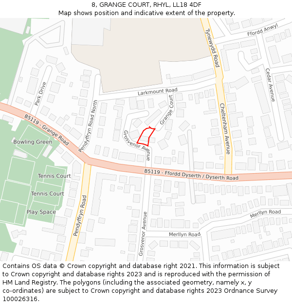 8, GRANGE COURT, RHYL, LL18 4DF: Location map and indicative extent of plot