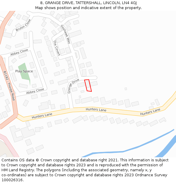 8, GRANGE DRIVE, TATTERSHALL, LINCOLN, LN4 4GJ: Location map and indicative extent of plot