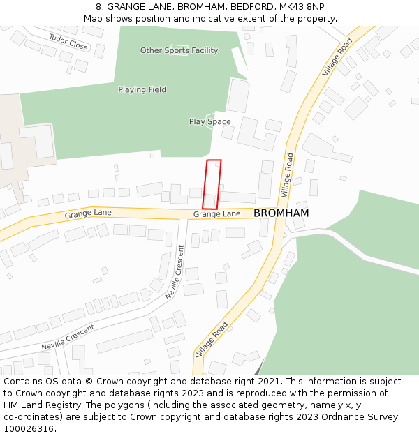 8, GRANGE LANE, BROMHAM, BEDFORD, MK43 8NP: Location map and indicative extent of plot