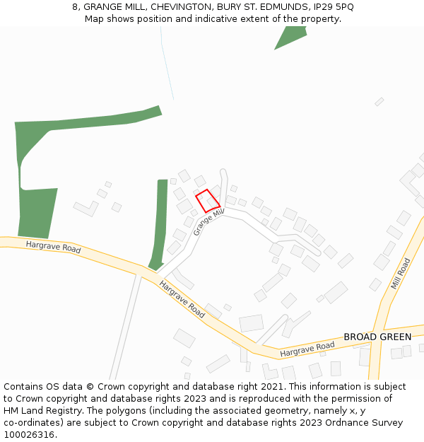 8, GRANGE MILL, CHEVINGTON, BURY ST. EDMUNDS, IP29 5PQ: Location map and indicative extent of plot