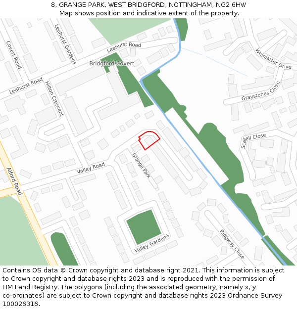 8, GRANGE PARK, WEST BRIDGFORD, NOTTINGHAM, NG2 6HW: Location map and indicative extent of plot