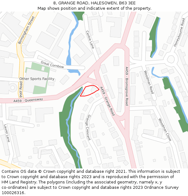 8, GRANGE ROAD, HALESOWEN, B63 3EE: Location map and indicative extent of plot