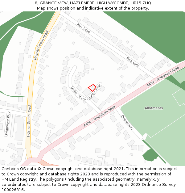 8, GRANGE VIEW, HAZLEMERE, HIGH WYCOMBE, HP15 7HQ: Location map and indicative extent of plot