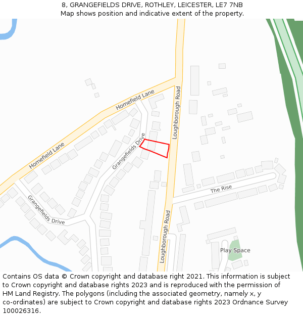 8, GRANGEFIELDS DRIVE, ROTHLEY, LEICESTER, LE7 7NB: Location map and indicative extent of plot