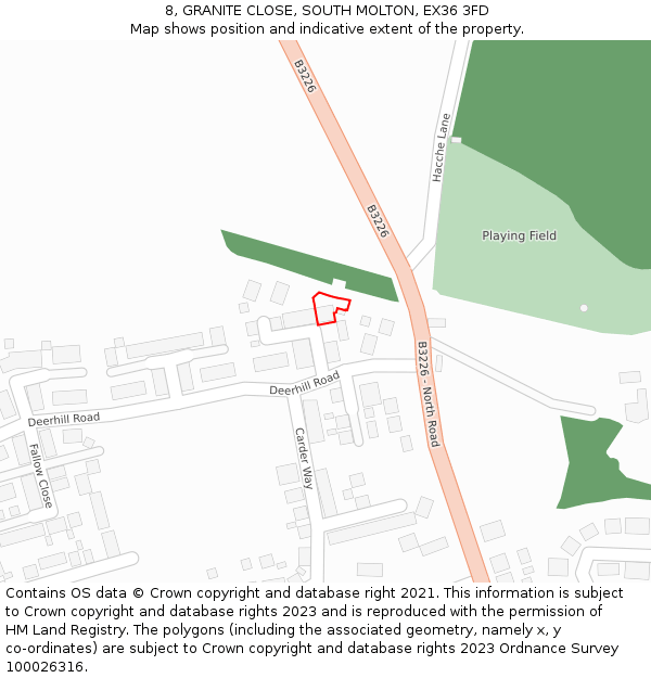 8, GRANITE CLOSE, SOUTH MOLTON, EX36 3FD: Location map and indicative extent of plot