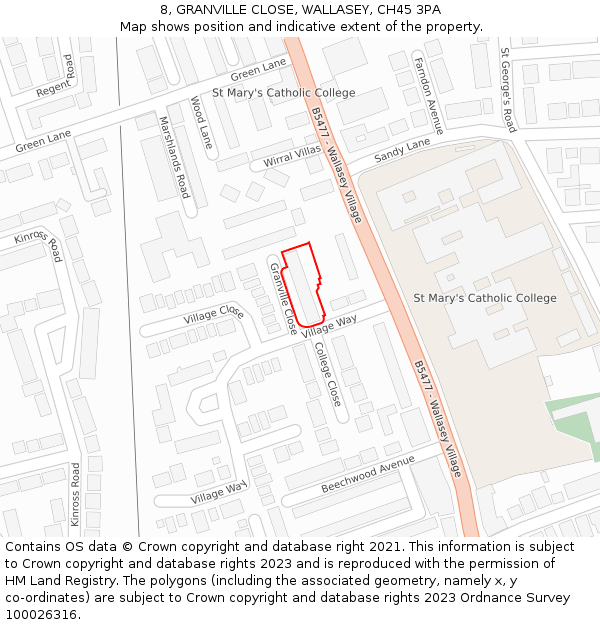 8, GRANVILLE CLOSE, WALLASEY, CH45 3PA: Location map and indicative extent of plot