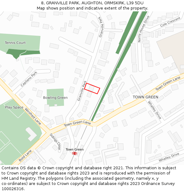 8, GRANVILLE PARK, AUGHTON, ORMSKIRK, L39 5DU: Location map and indicative extent of plot