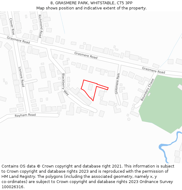 8, GRASMERE PARK, WHITSTABLE, CT5 3PP: Location map and indicative extent of plot