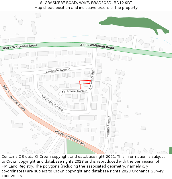 8, GRASMERE ROAD, WYKE, BRADFORD, BD12 9DT: Location map and indicative extent of plot