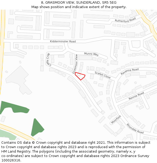 8, GRASMOOR VIEW, SUNDERLAND, SR5 5EG: Location map and indicative extent of plot
