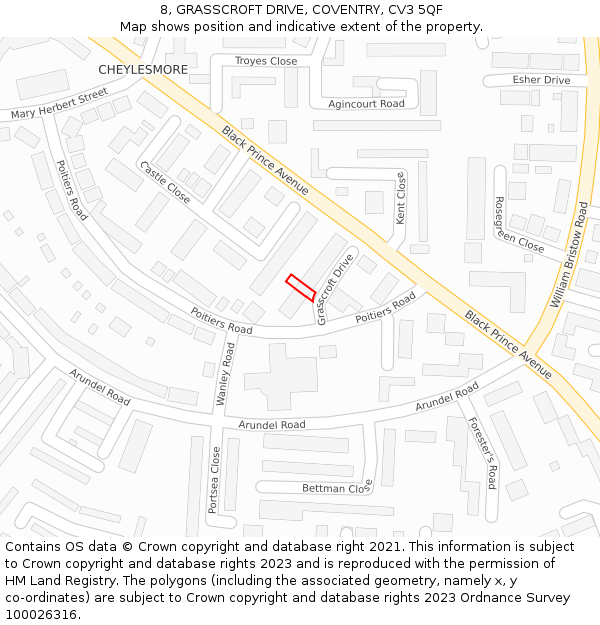 8, GRASSCROFT DRIVE, COVENTRY, CV3 5QF: Location map and indicative extent of plot