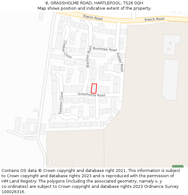 8, GRASSHOLME ROAD, HARTLEPOOL, TS26 0QH: Location map and indicative extent of plot