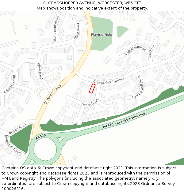 8, GRASSHOPPER AVENUE, WORCESTER, WR5 3TB: Location map and indicative extent of plot