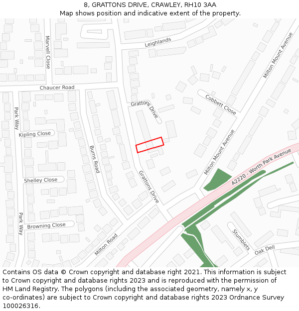 8, GRATTONS DRIVE, CRAWLEY, RH10 3AA: Location map and indicative extent of plot