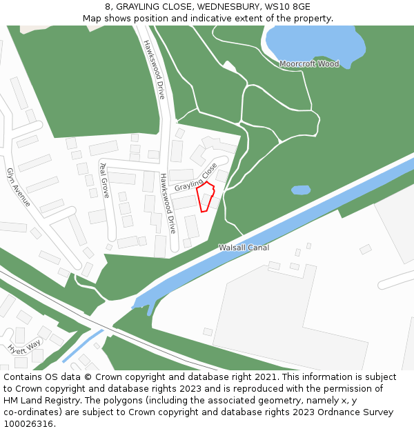 8, GRAYLING CLOSE, WEDNESBURY, WS10 8GE: Location map and indicative extent of plot